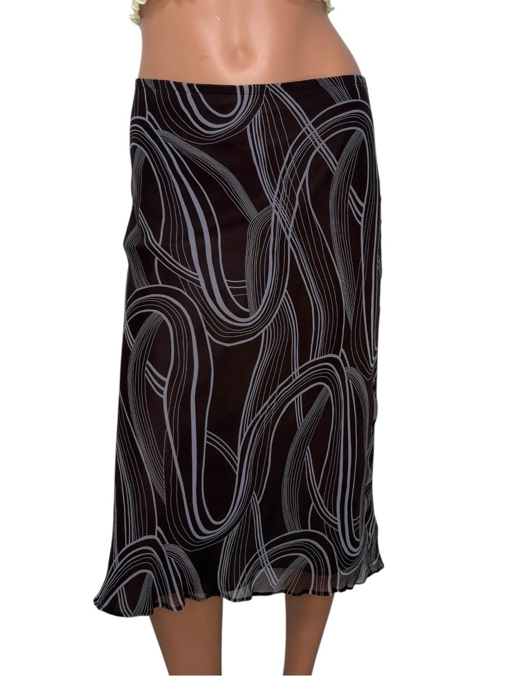 90s Allison Taylor Womens Silk Skirt S Brown Swirl Bias Cut Slip Y2K Fairy Core